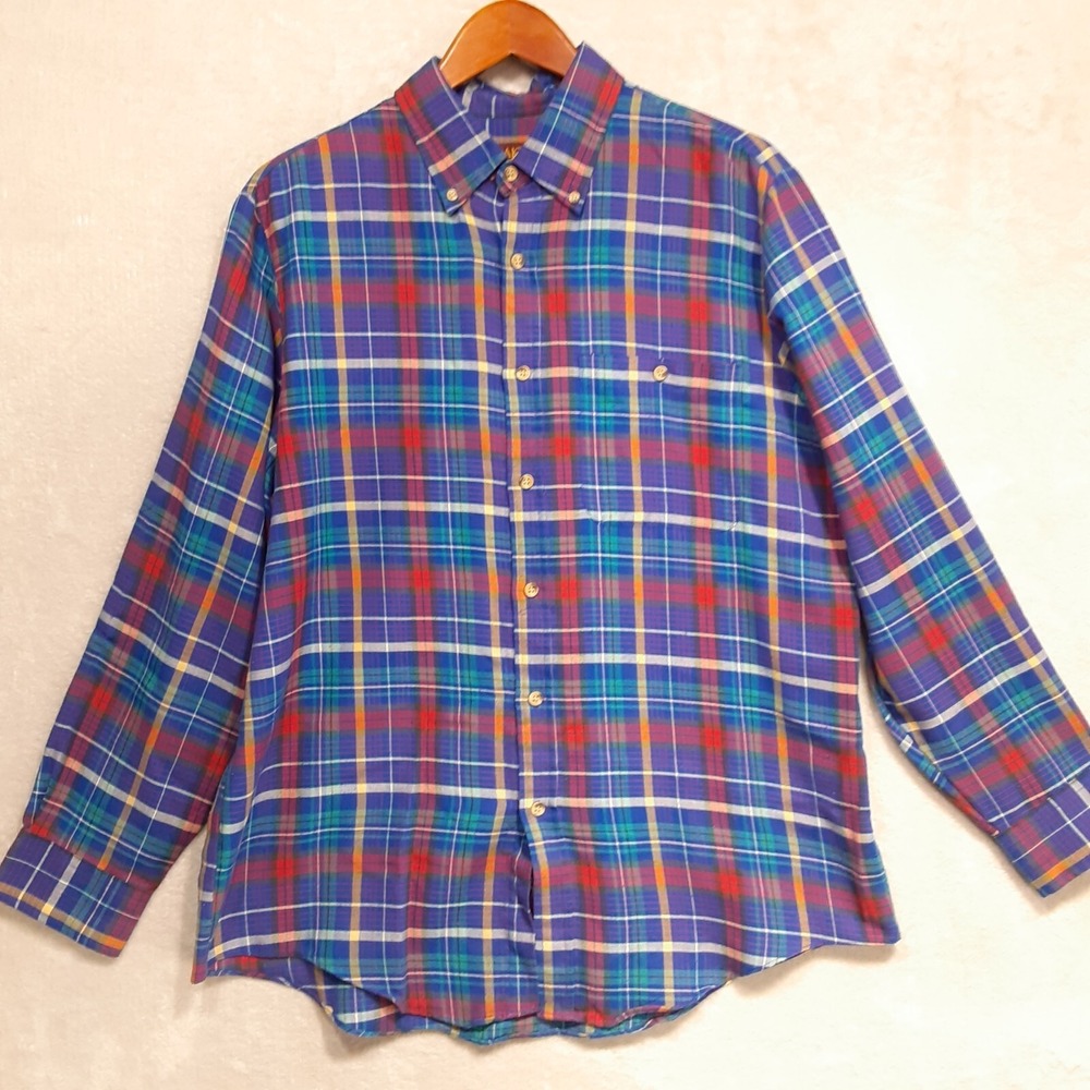 Oakton Limited Mens Long Sleeve Button Shirt Sz.Large/Blue Plaid/Multicolor
